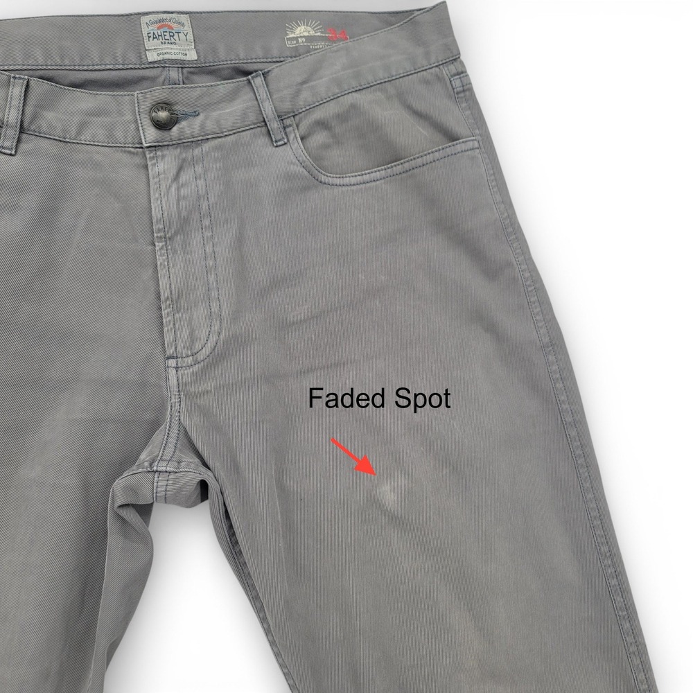 Faherty Mens 34 Gray Organic Cotton Stretch 5 Pocket Pants Coastal Casual - Picture 3 of 6